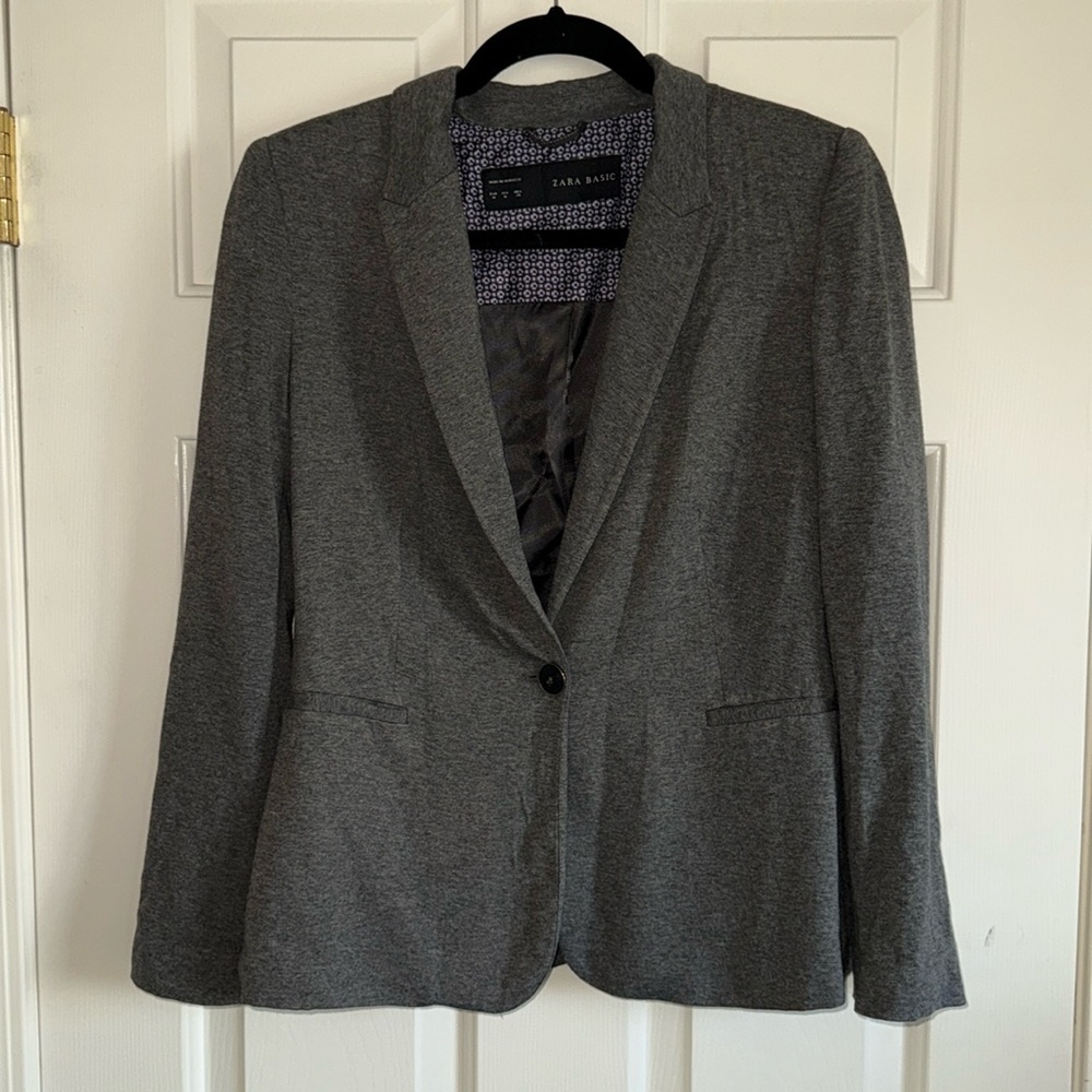 Zara Basic Gray Fully Lined Knit Blazer - image 1